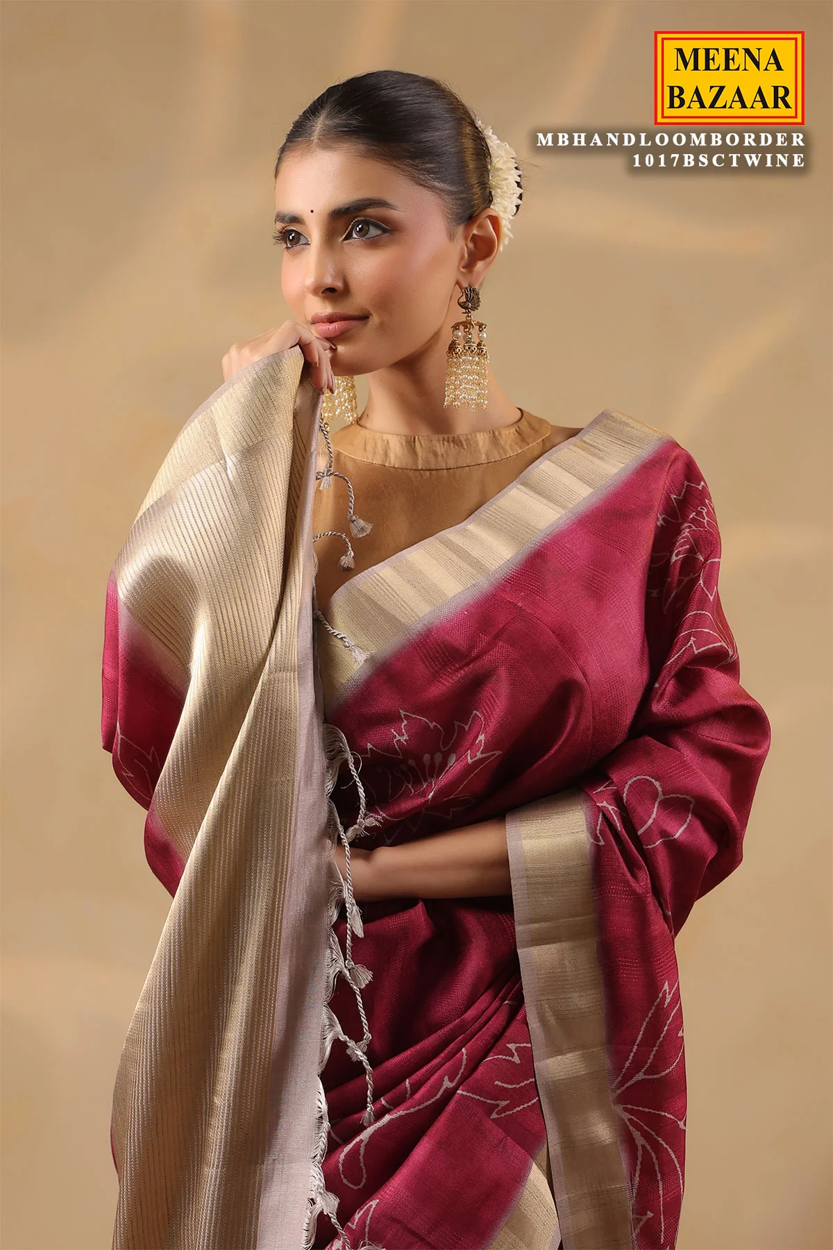 Wine Cotton Weaving Saree Elegant Handloom Style - Image 12