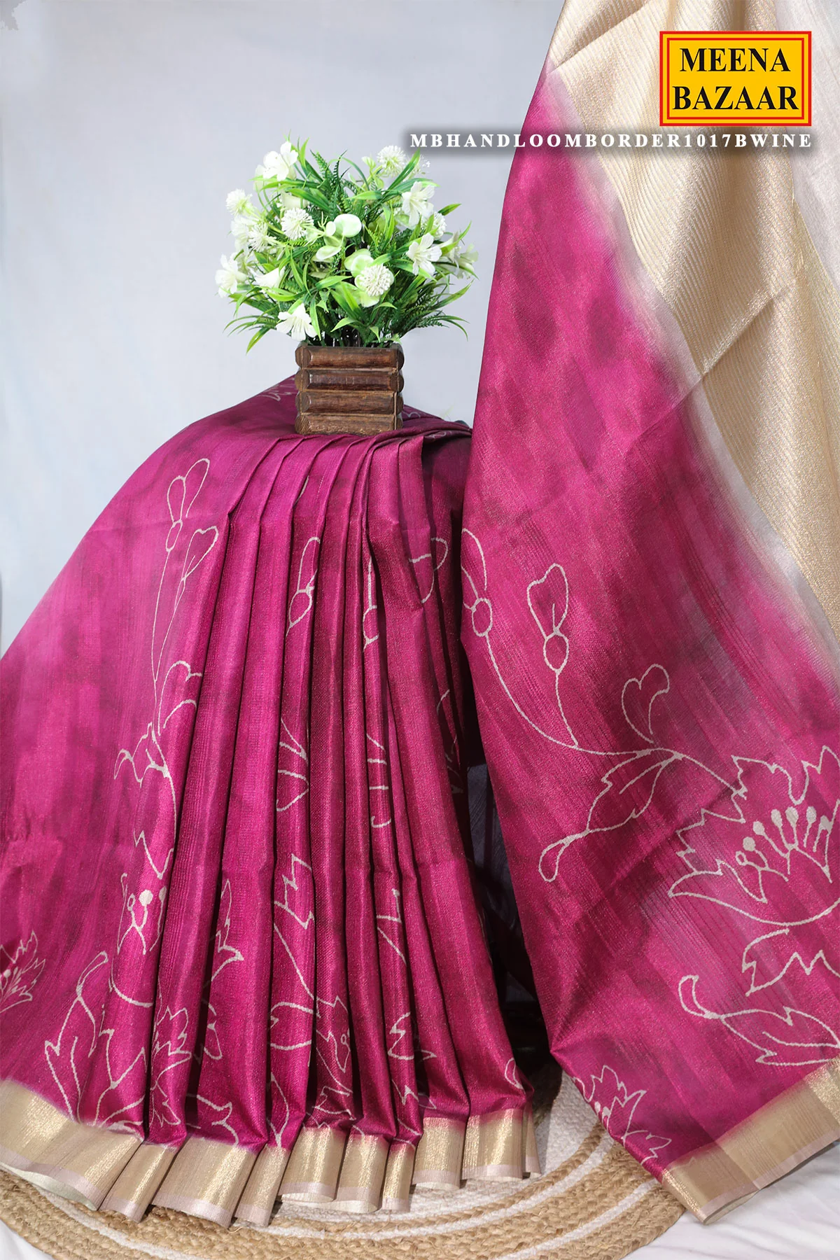 Wine Cotton Weaving Saree Elegant Handloom Style - Image 13