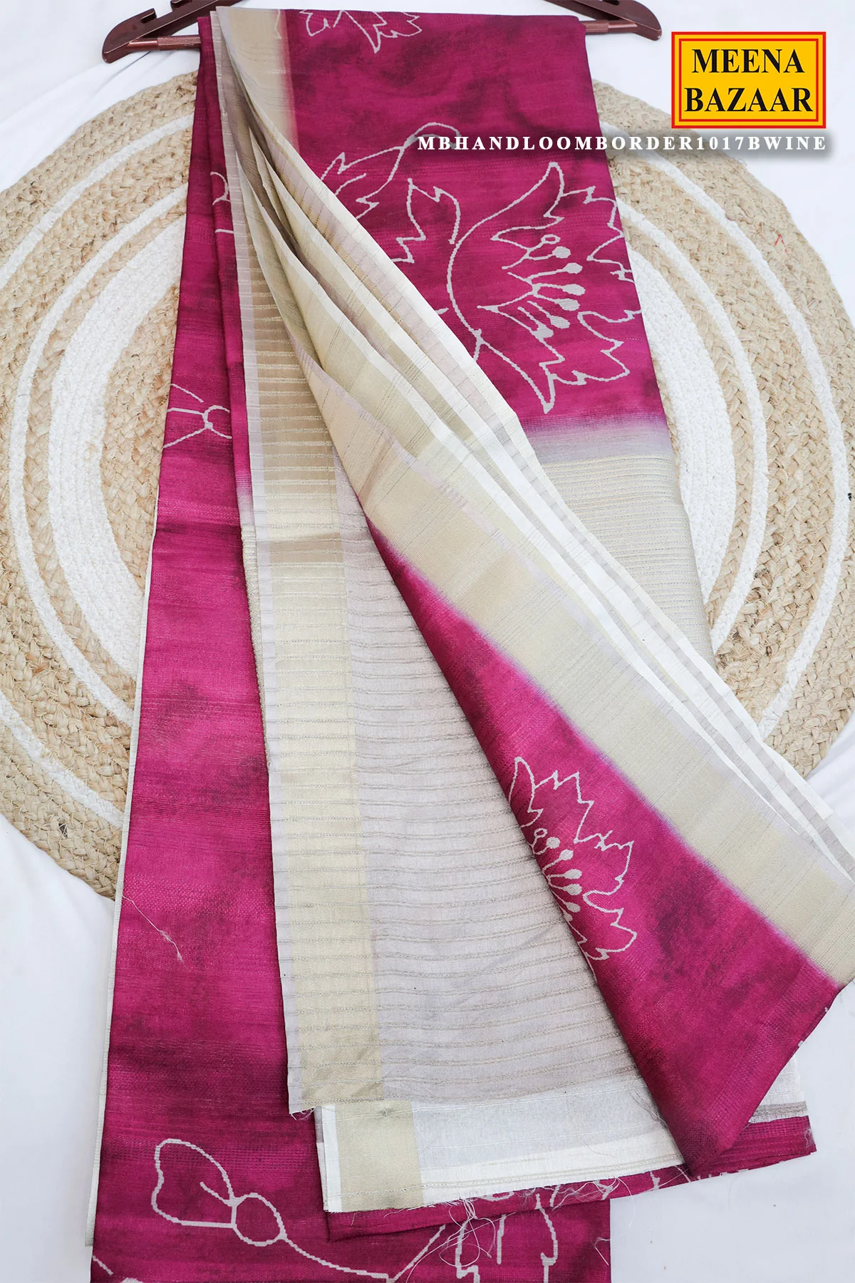 Wine Cotton Weaving Saree Elegant Handloom Style - Image 15