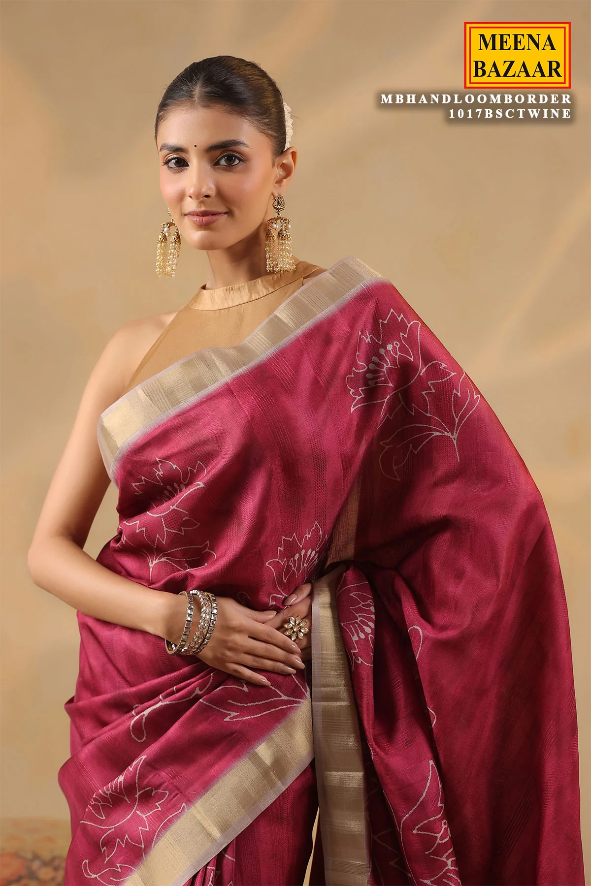 Wine Cotton Weaving Saree Elegant Handloom Style - Image 9