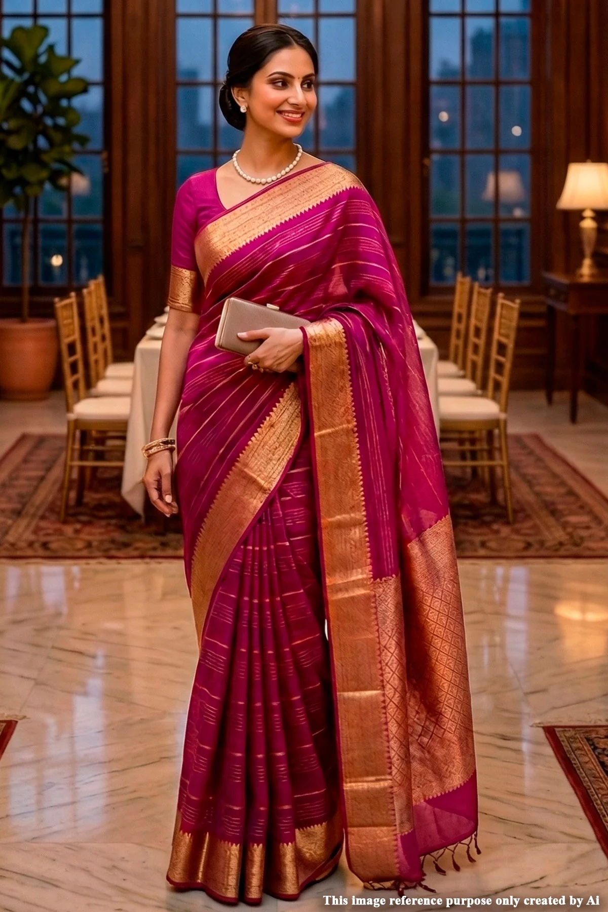 Wine Crepe Saree with Intricate Weaving