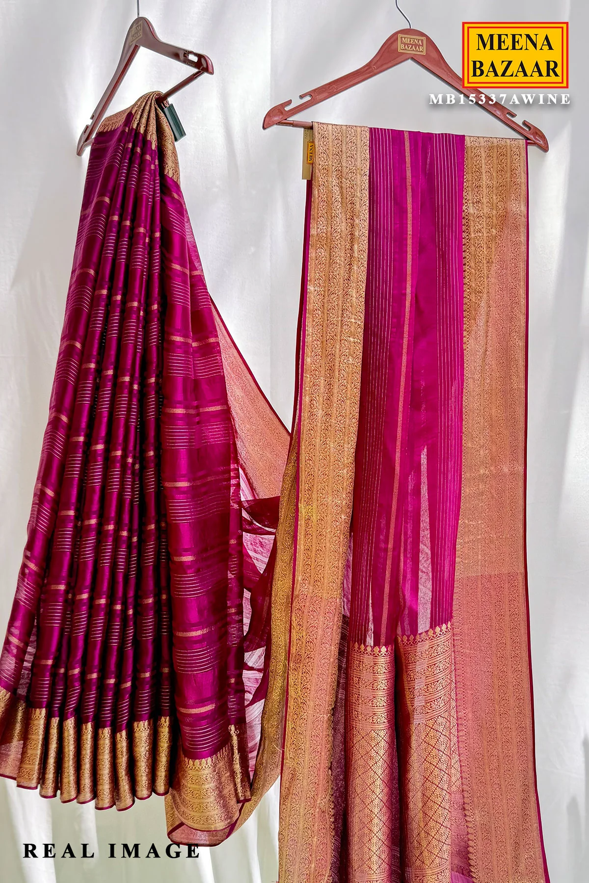 Wine Crepe Saree with Intricate Weaving - Image 2