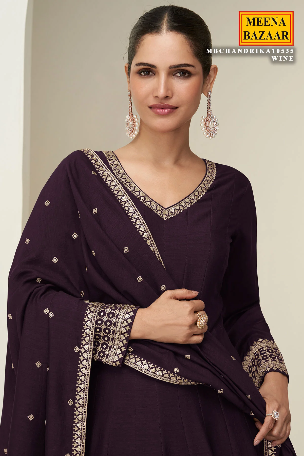 Wine Embroidered Anarkali with Dupatta Suit Elegant Festive & Ethnic Wear - Image 2