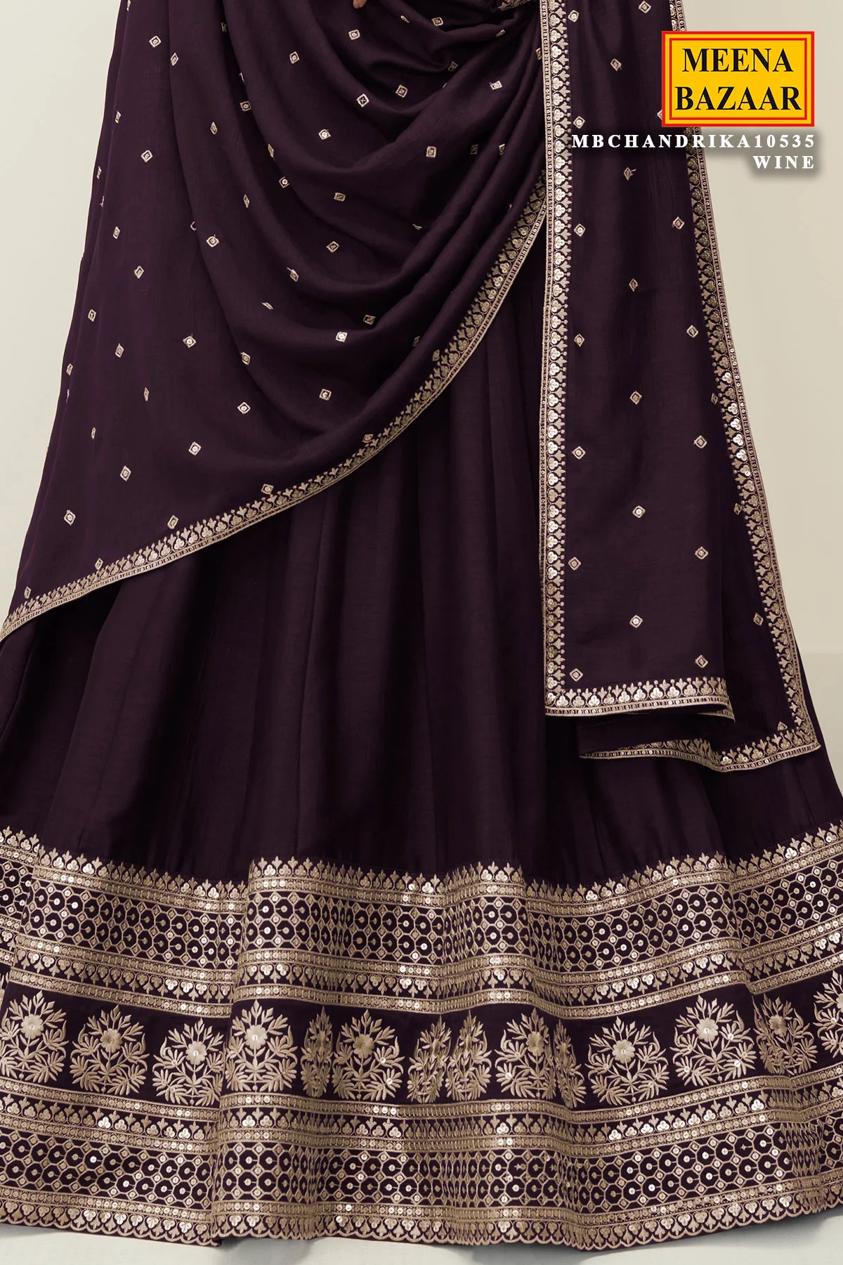 Wine Embroidered Anarkali with Dupatta Suit Elegant Festive & Ethnic Wear - Image 3