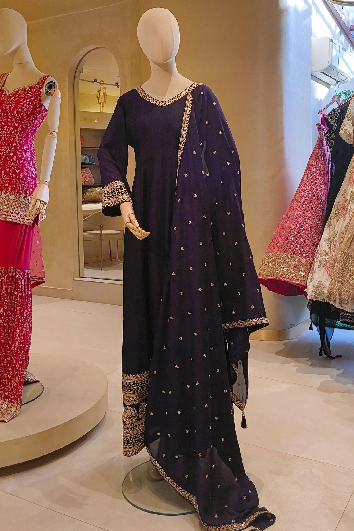 Wine Embroidered Anarkali with Dupatta Suit Elegant Festive & Ethnic Wear - Image 4
