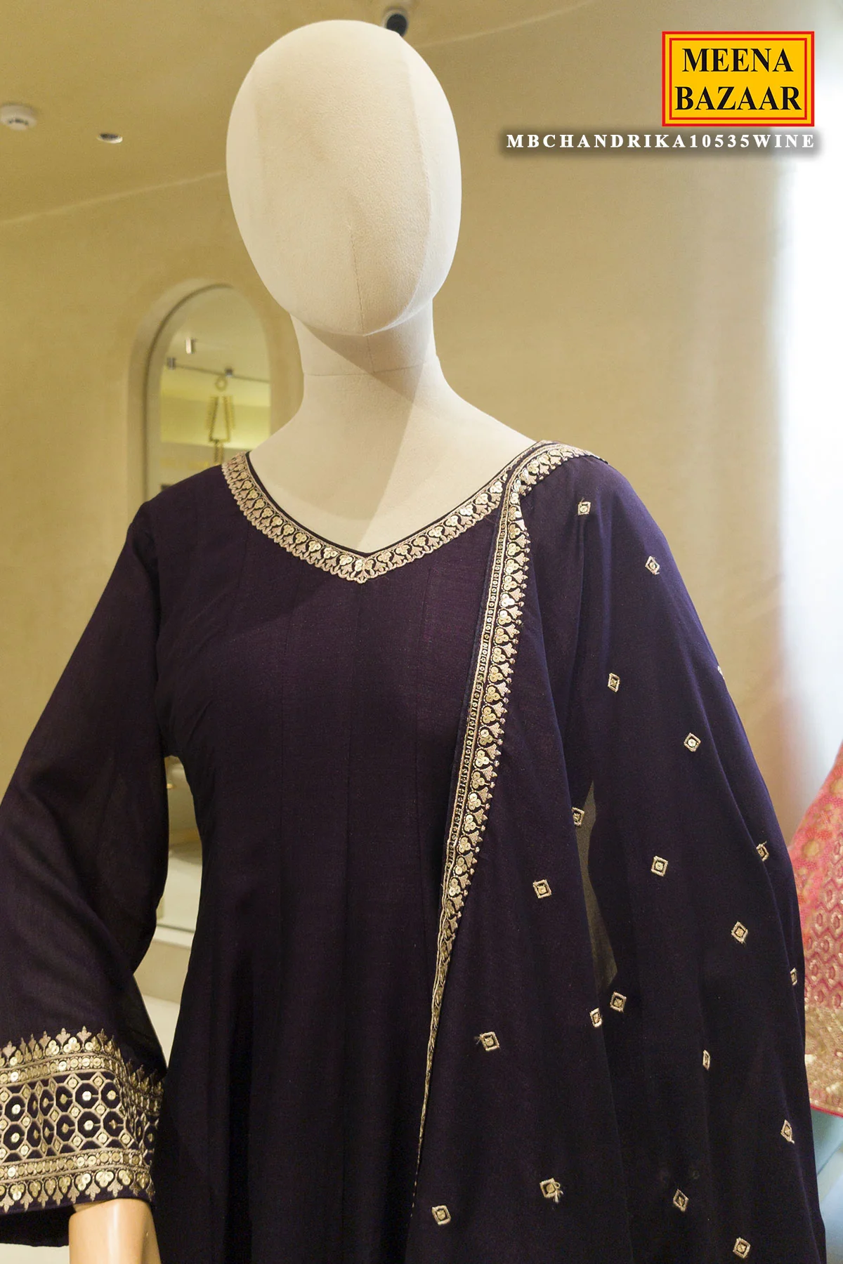 Wine Embroidered Anarkali with Dupatta Suit Elegant Festive & Ethnic Wear - Image 5