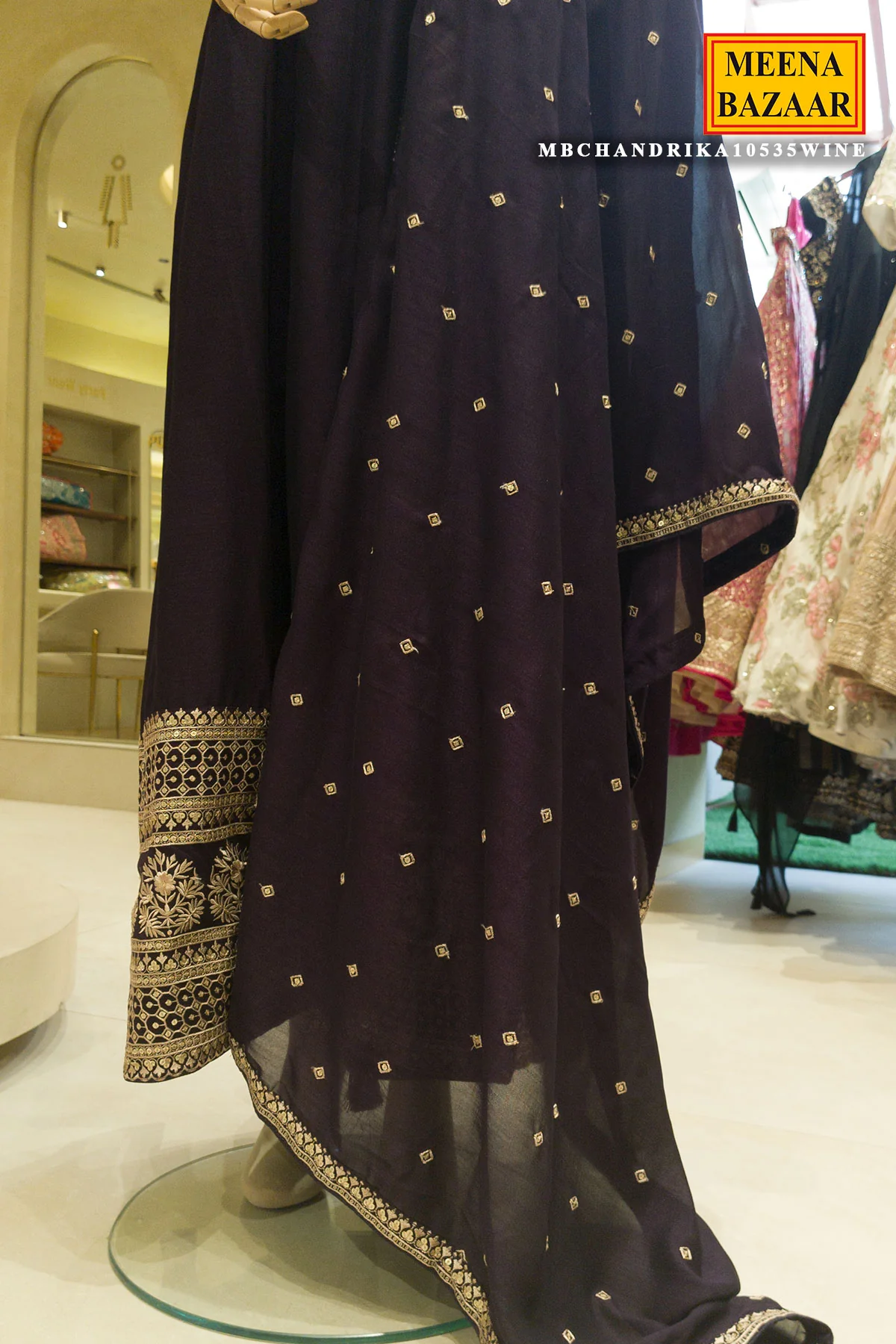 Wine Embroidered Anarkali with Dupatta Suit Elegant Festive & Ethnic Wear - Image 6