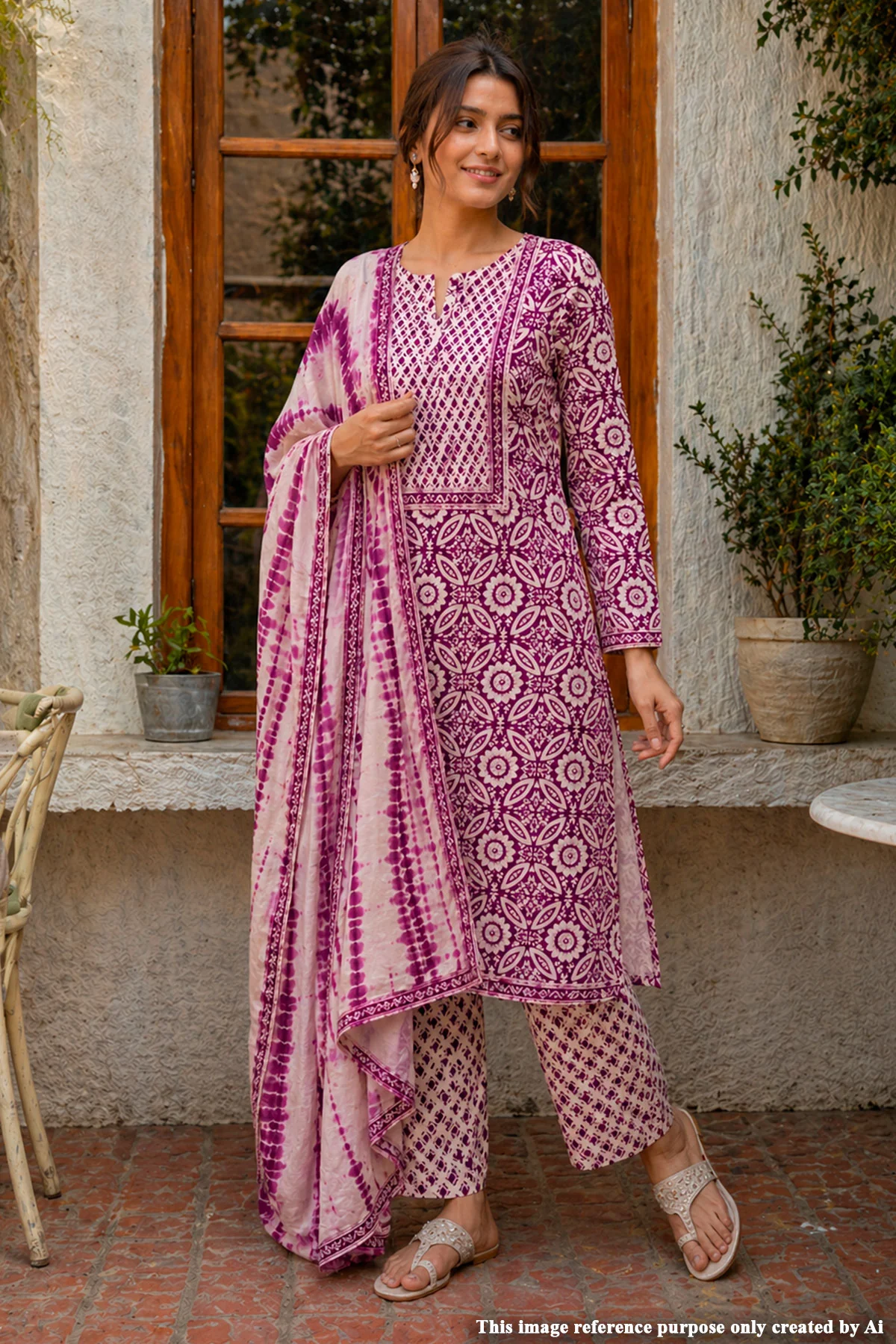 Graceful Wine Kurta Set with Dupatta