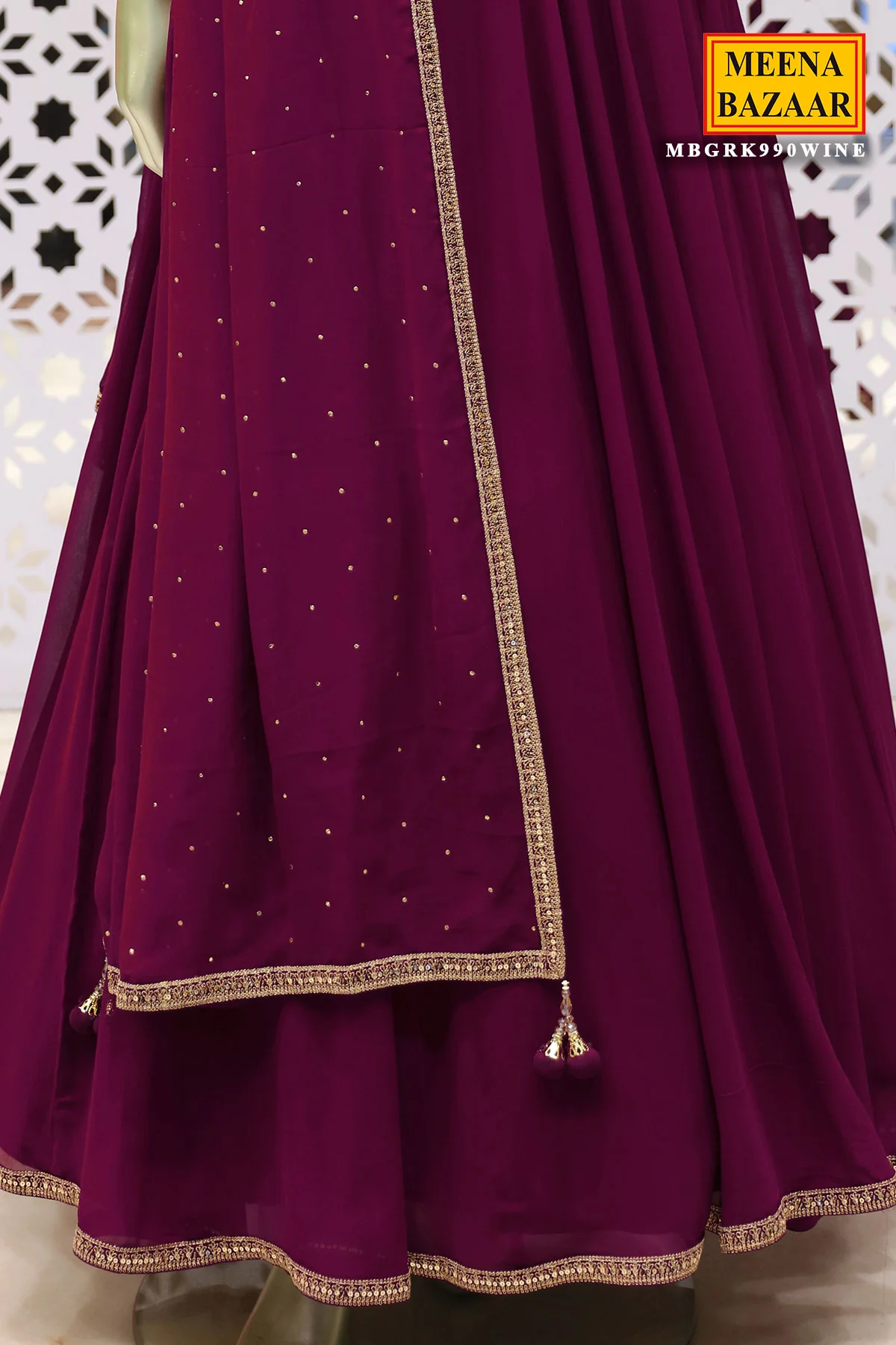 Wine Embroidered Georgette Anarkali Suit - Image 4