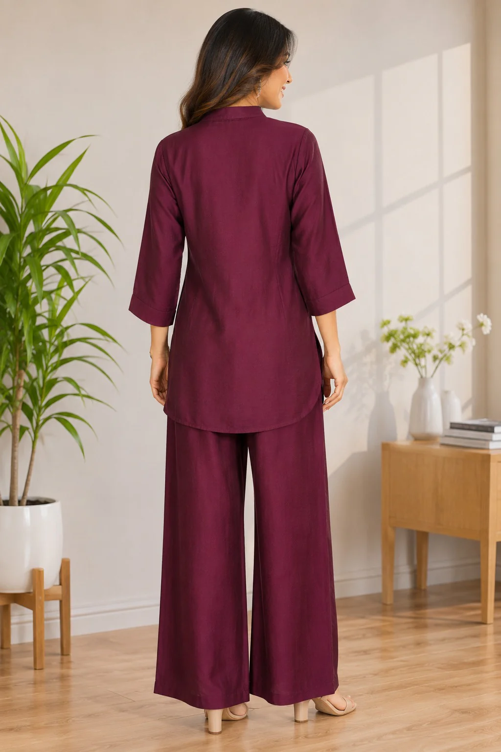 Wine Embroidered Rayon Kurti - Image 2