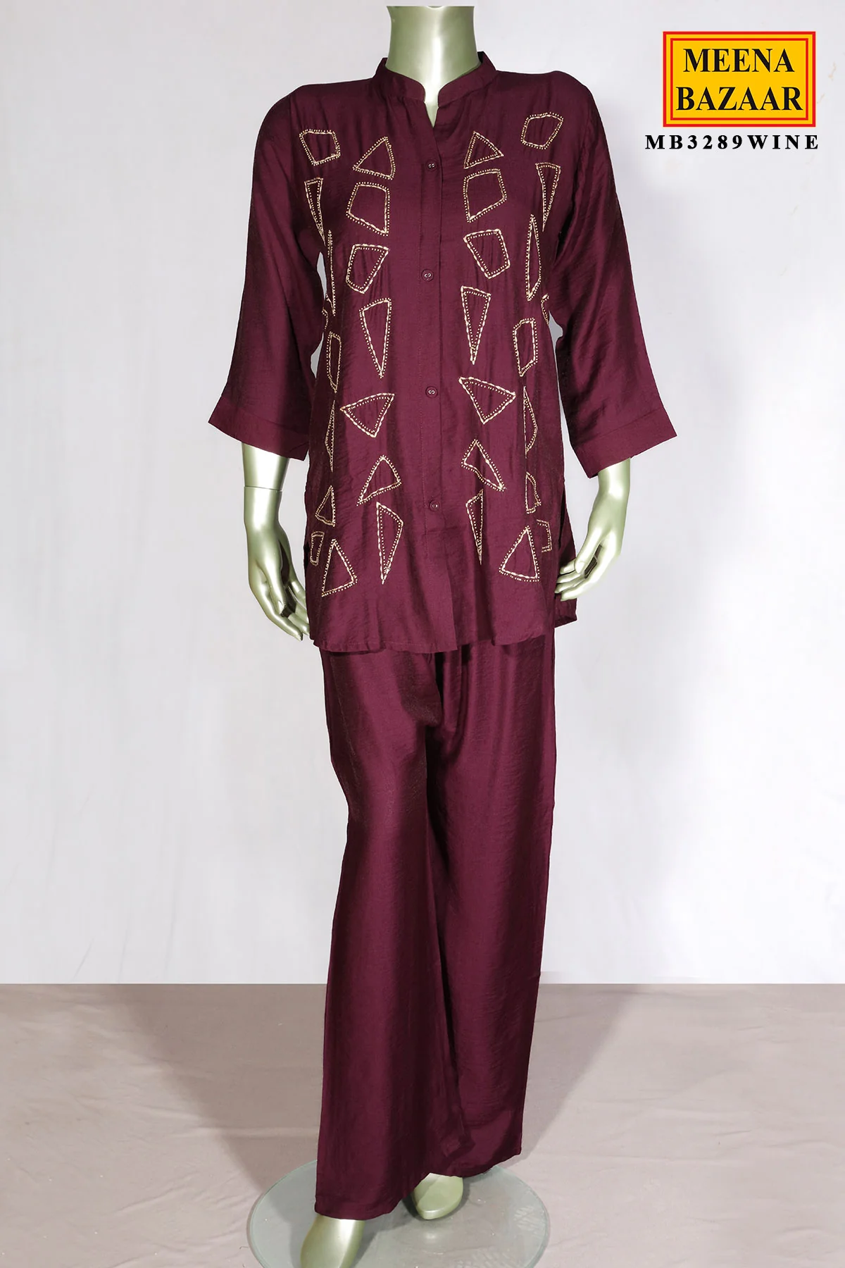 Wine Embroidered Rayon Kurti - Image 3