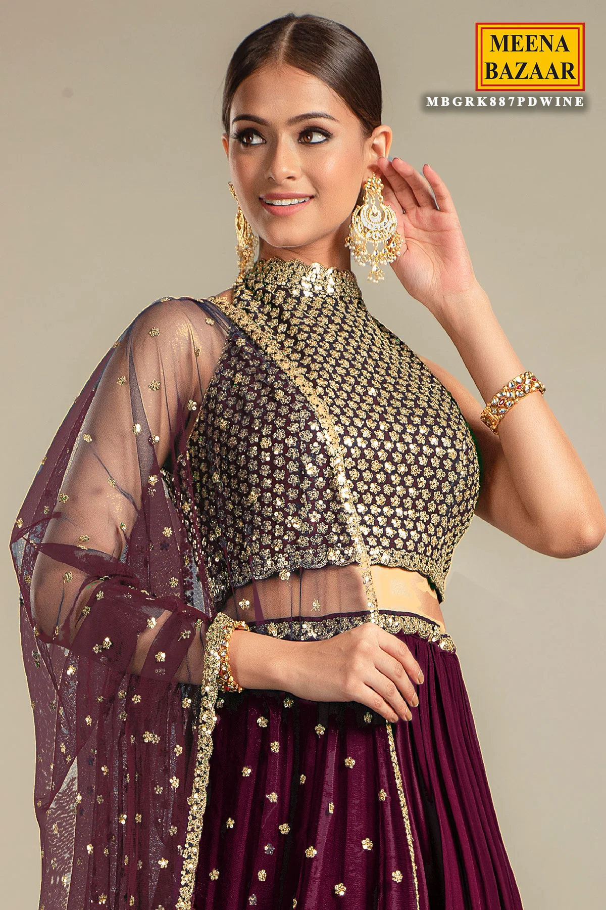 Wine Georgette Lehenga - Image 3