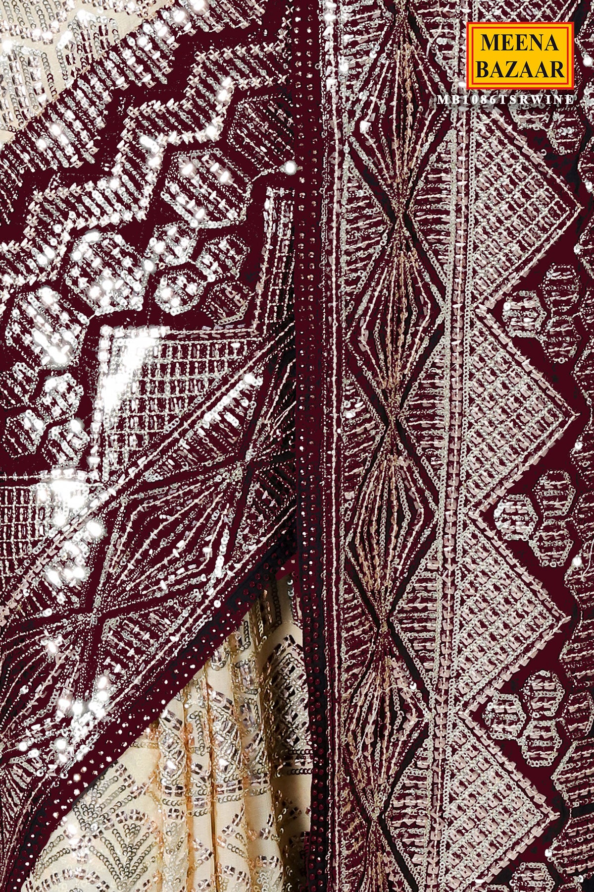 Wine Georgette Sequin Embroidered Saree - Image 4