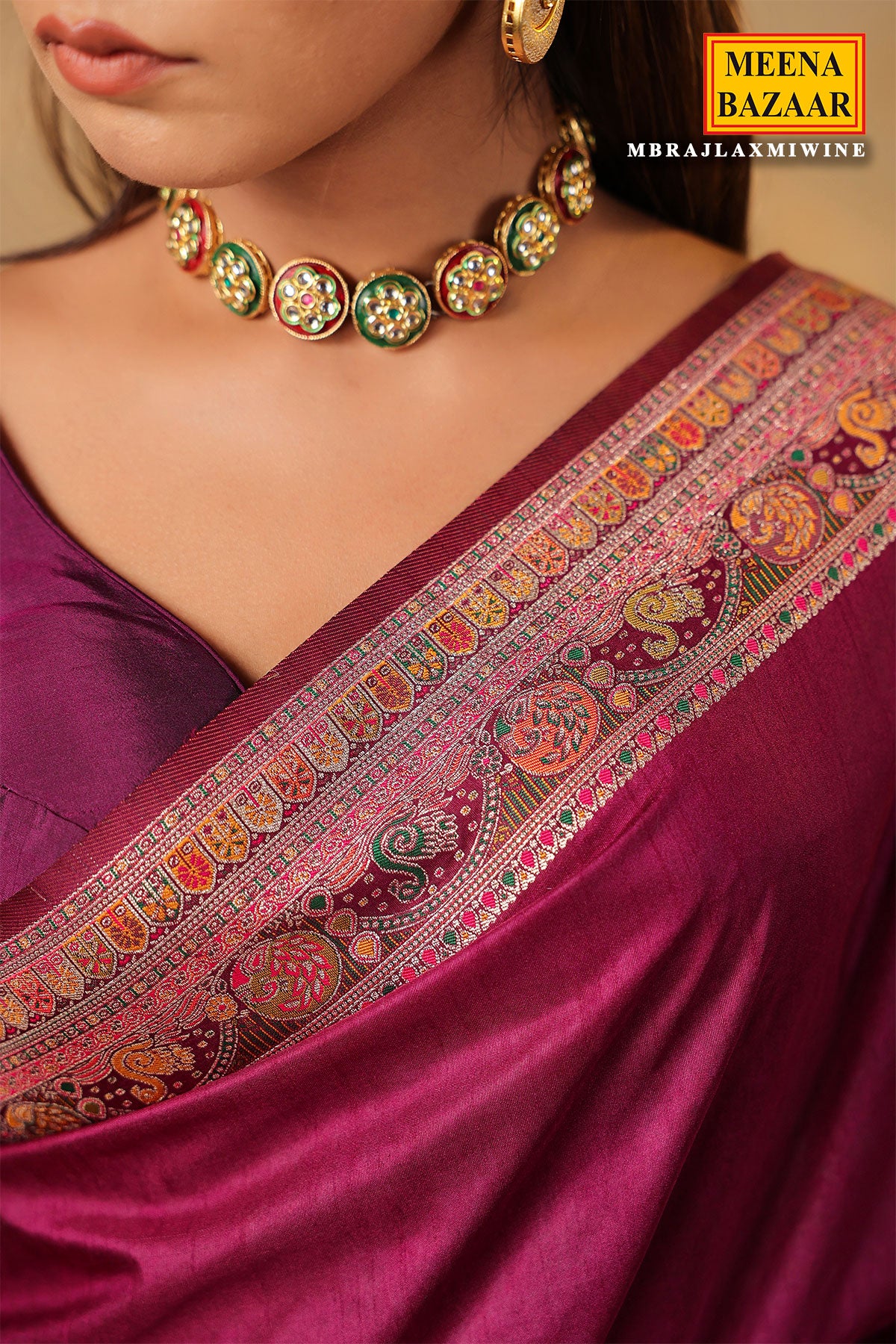 Wine Silk Weaving Saree Elegant Traditional & Festive Wear - Image 3