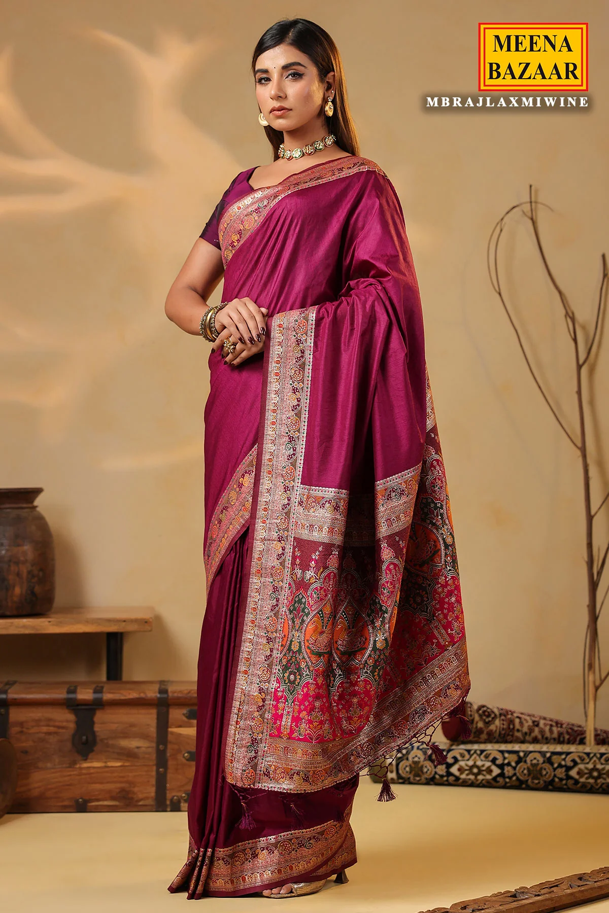 Wine Silk Weaving Saree Elegant Traditional & Festive Wear - Image 4