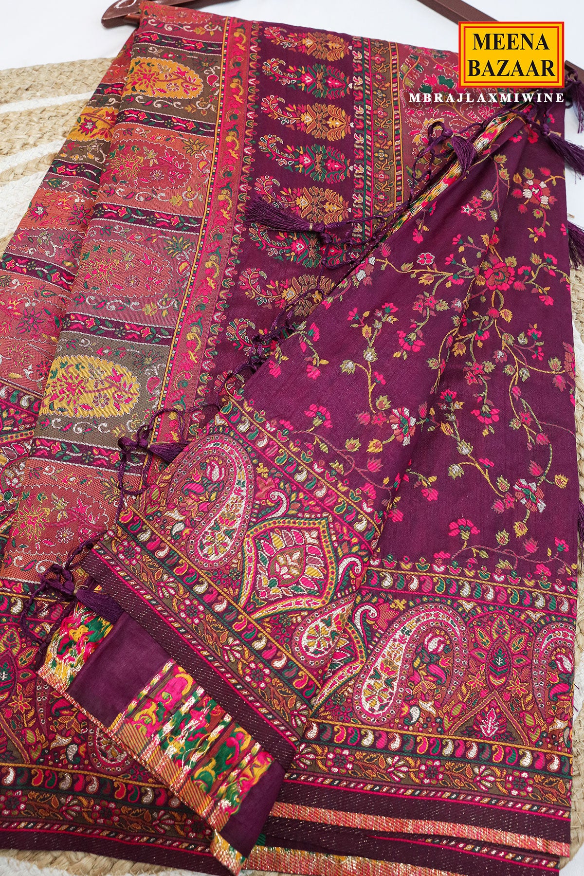 Wine Silk Weaving Saree Elegant Traditional & Festive Wear - Image 2