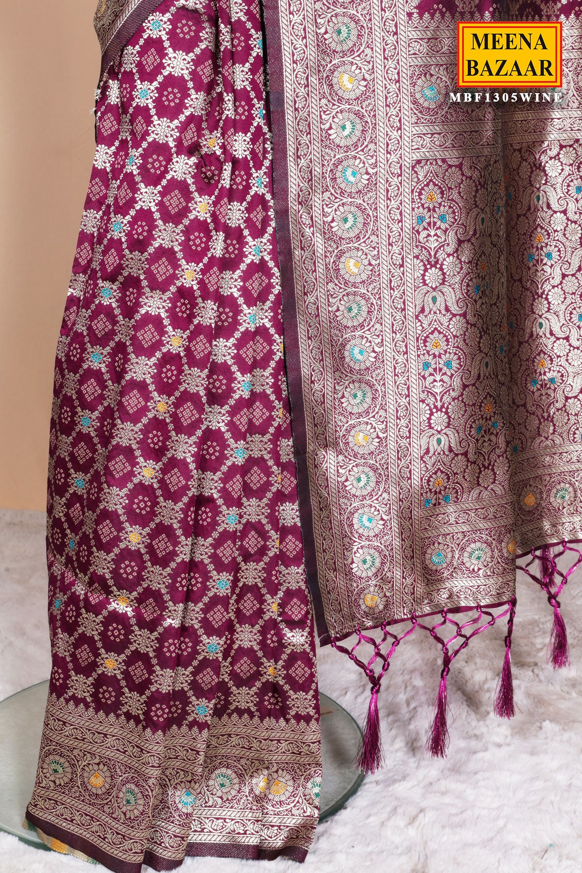 Wine Silk Weaving Saree Elegant Traditional & Festive Wear - Image 6